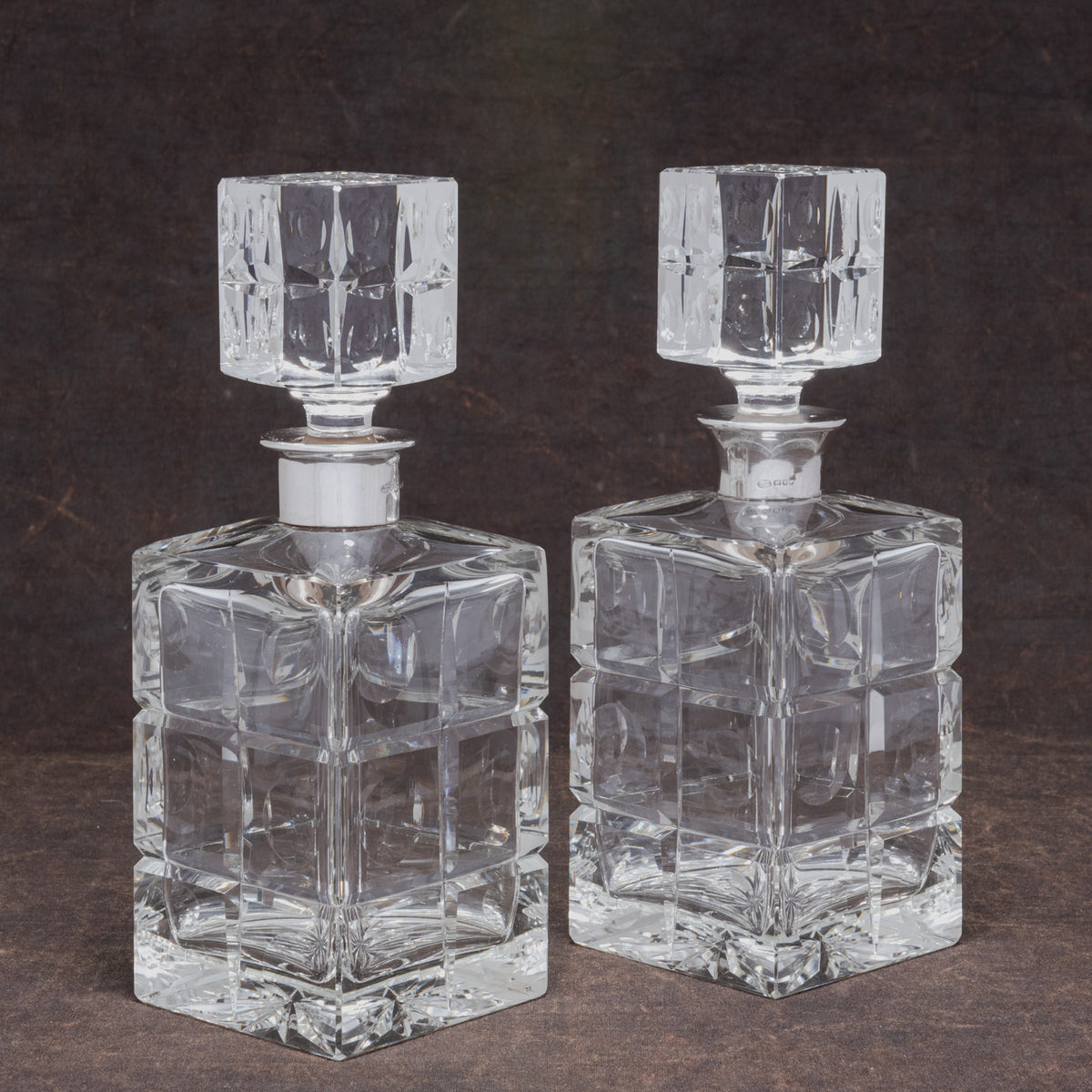 Pair of Silver Mounted Cut Glass Spirit Decanters Bentleys London