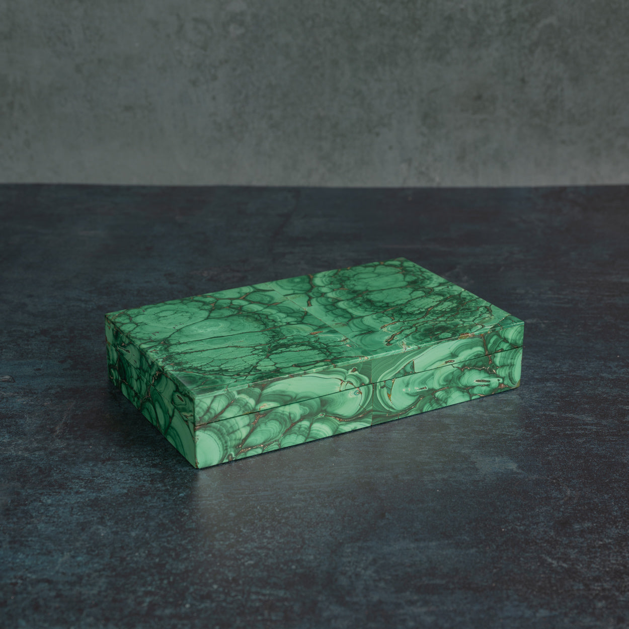 Malachite Stone and Silver Box