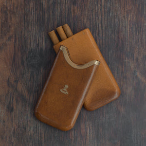 Pigskin Leather Cigar Case with Gold Band
