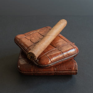 Small Victorian Hand Stitched Crocodile Skin Cigar Case