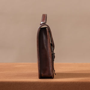 Small Flap-over Dark Brown Leather Briefcase