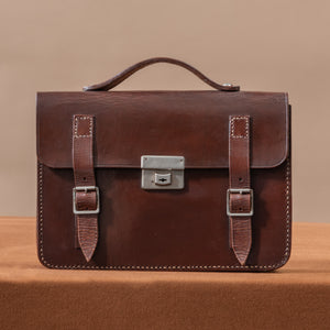 Small Flap-over Dark Brown Leather Briefcase