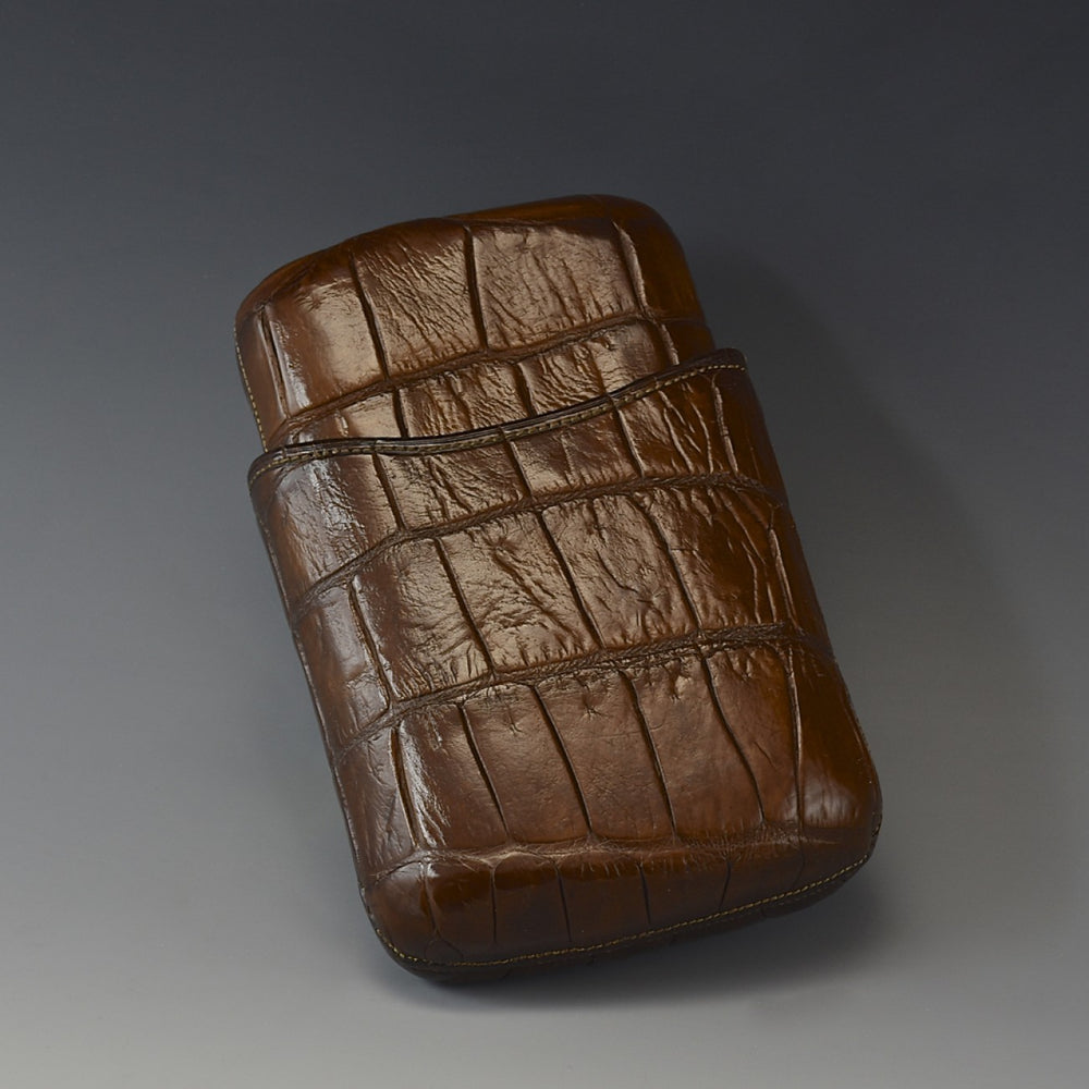 Large Victorian Hand Stitched Crocodile Skin Cigar Case