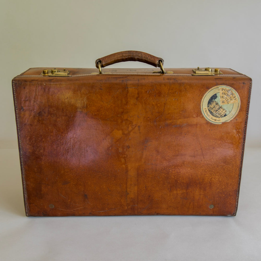 Mid Size Tan Leather Suitcase