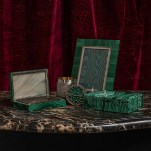 Malachite Stone and Silver Box