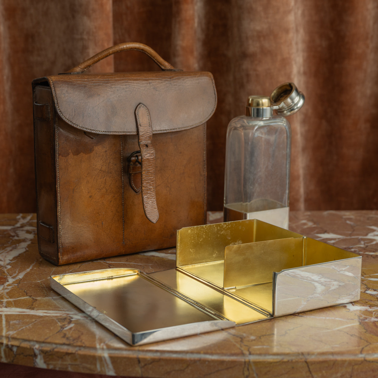 Large Leather Cased Hunting Canteen