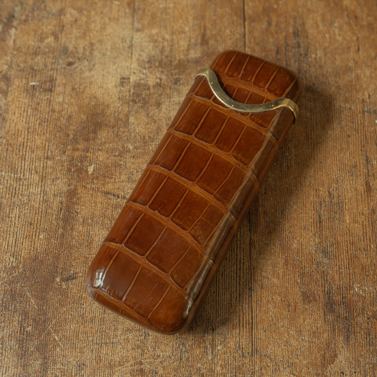 Asprey Crocodile Skin Cigar Case with 9ct Gold Band