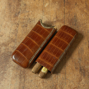 Asprey Crocodile Skin Cigar Case with 9ct Gold Band