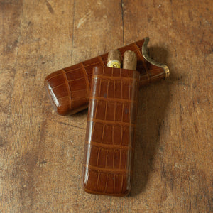 Asprey Crocodile Skin Cigar Case with 9ct Gold Band