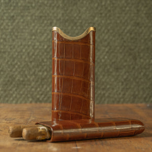 Asprey Crocodile Skin Cigar Case with 9ct Gold Band