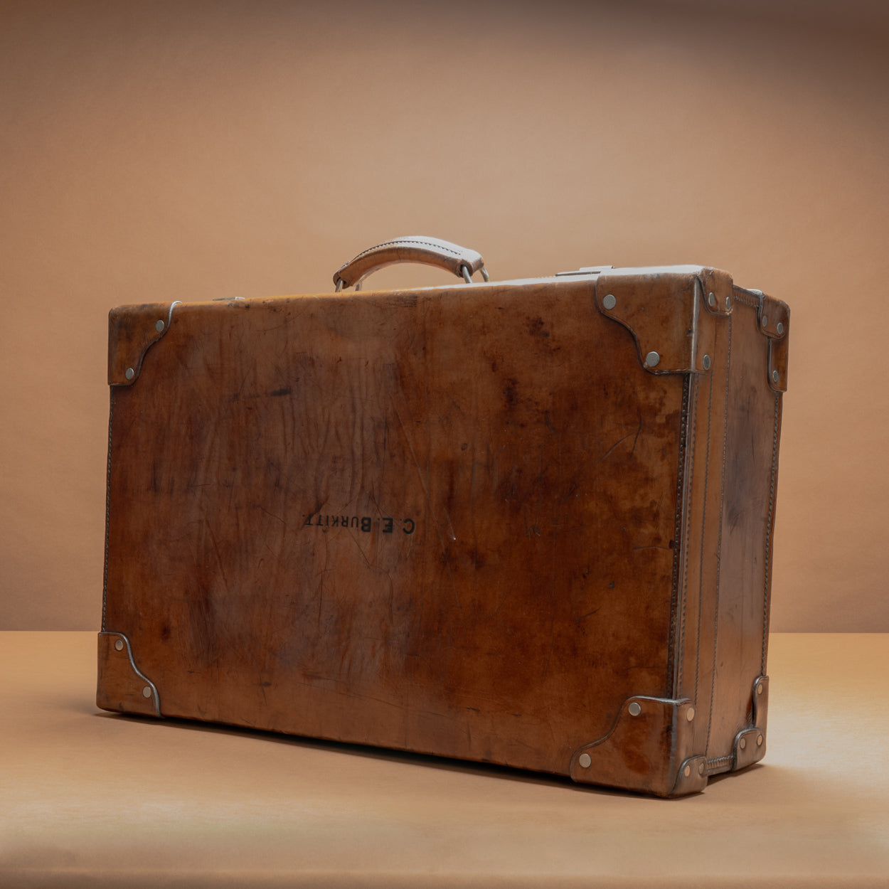 Large Mid-Tan Leather Suitcase