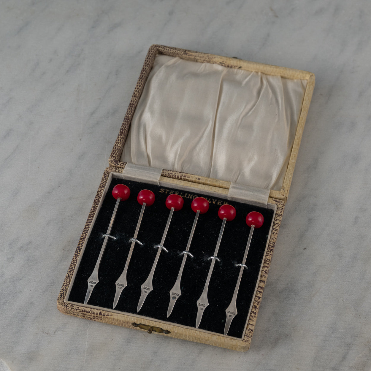 Cased Silver Cocktail Cherry Skewers