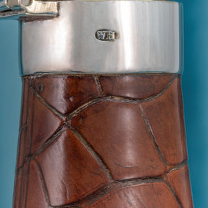 Crocodile Skin and Silver Plate Covered Conical Flask