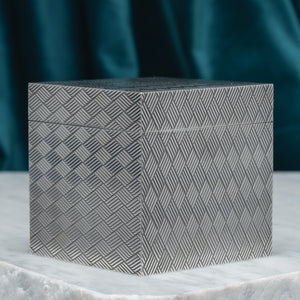 Cross Hatched Silver Cube Box