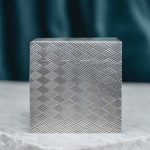 Cross Hatched Silver Cube Box