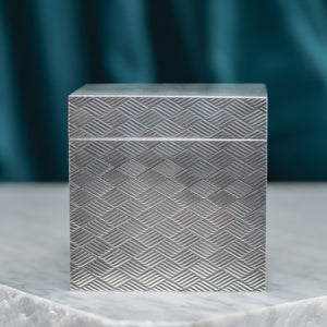 Cross Hatched Silver Cube Box