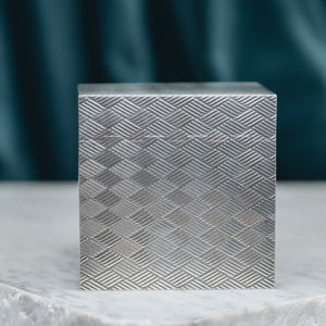 Cross Hatched Silver Cube Box