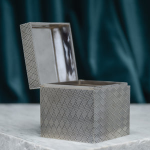 Cross Hatched Silver Cube Box