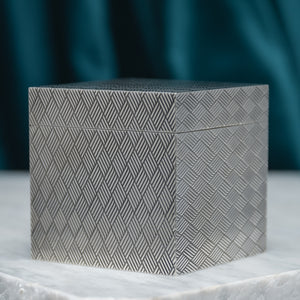 Cross Hatched Silver Cube Box