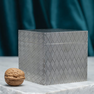 Cross Hatched Silver Cube Box