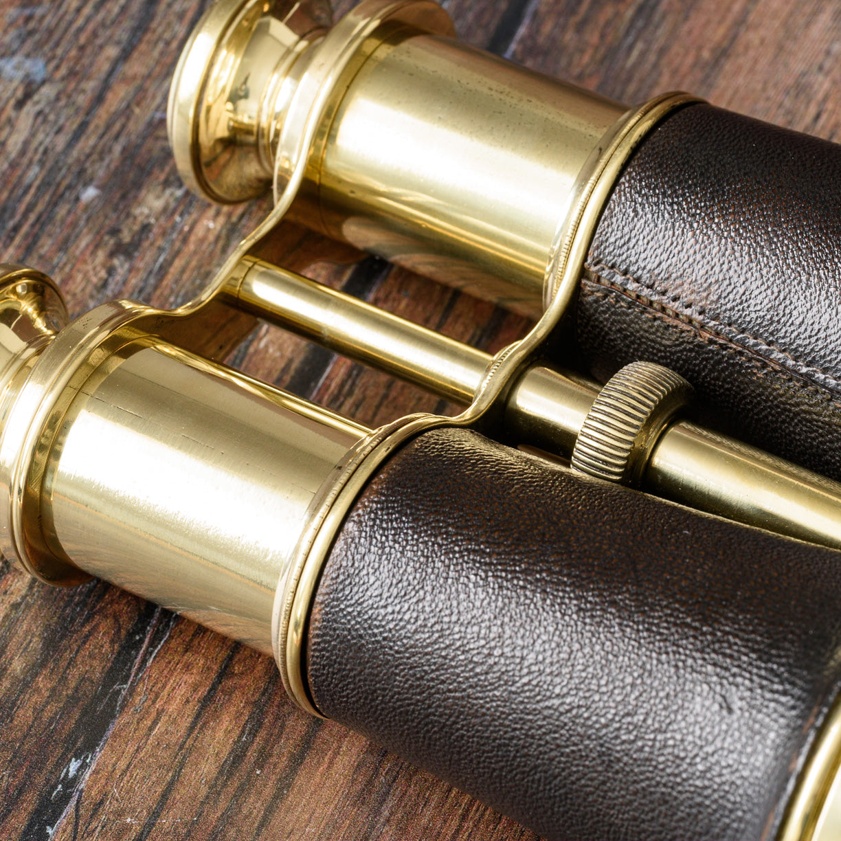 Brass Binoculars with Faux Leather Wrap. main image 1