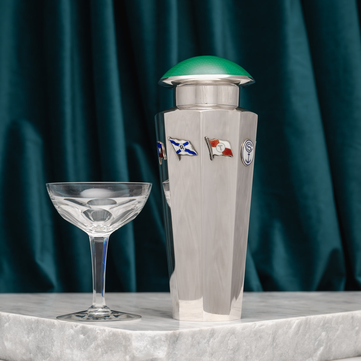 Silver and Enamel Nautical Themed Cocktail Shaker