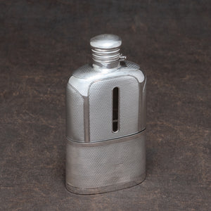 Engine Turned Silver Hip Flask