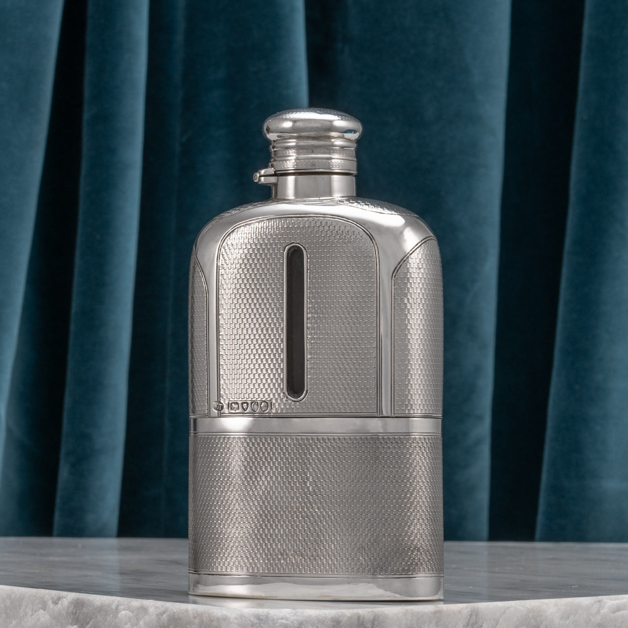 Engine Turned Silver Hip Flask