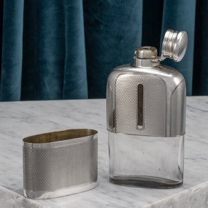 Engine Turned Silver Hip Flask