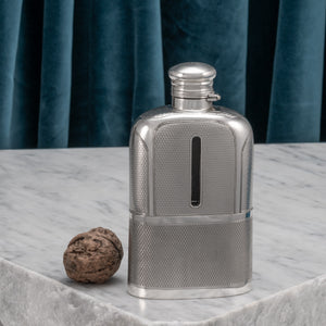 Engine Turned Silver Hip Flask