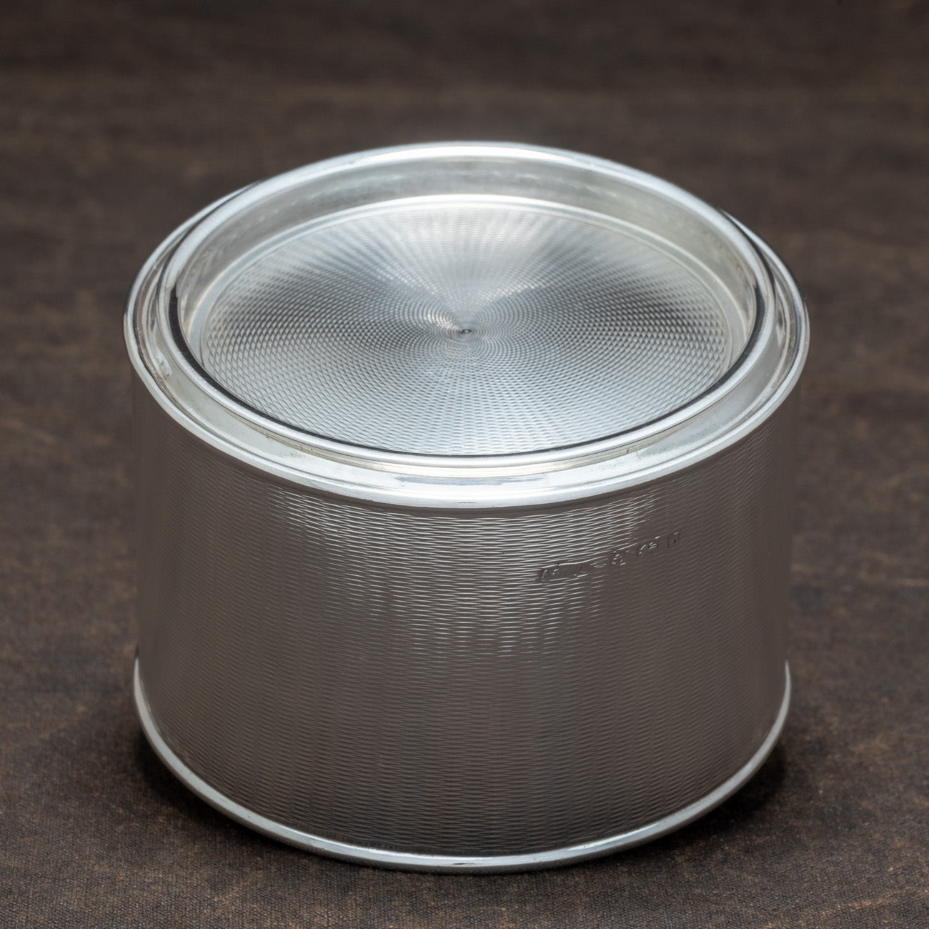 Large Engine Turned Silver Canister