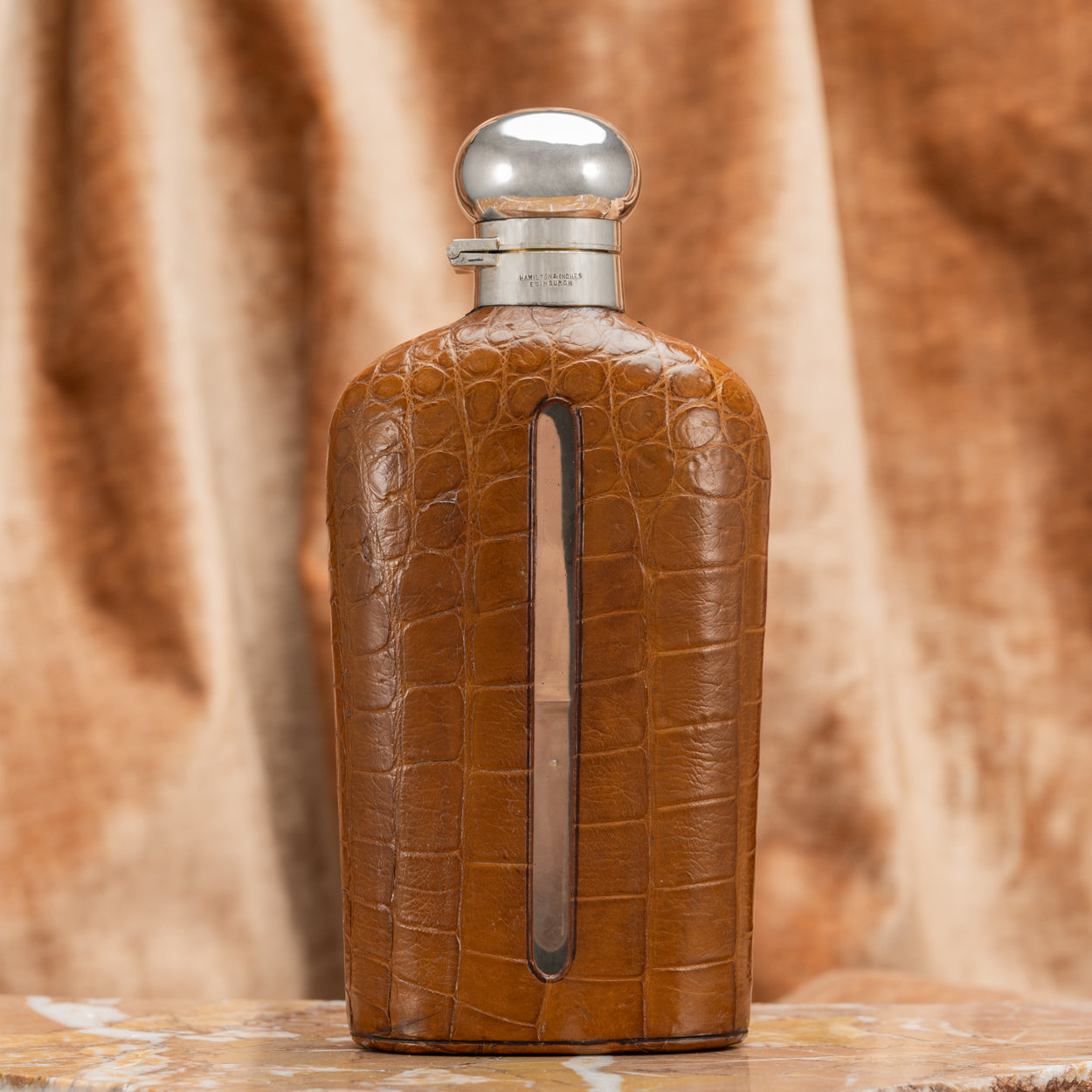 Large Crocodile Skin Covered Glass Flask