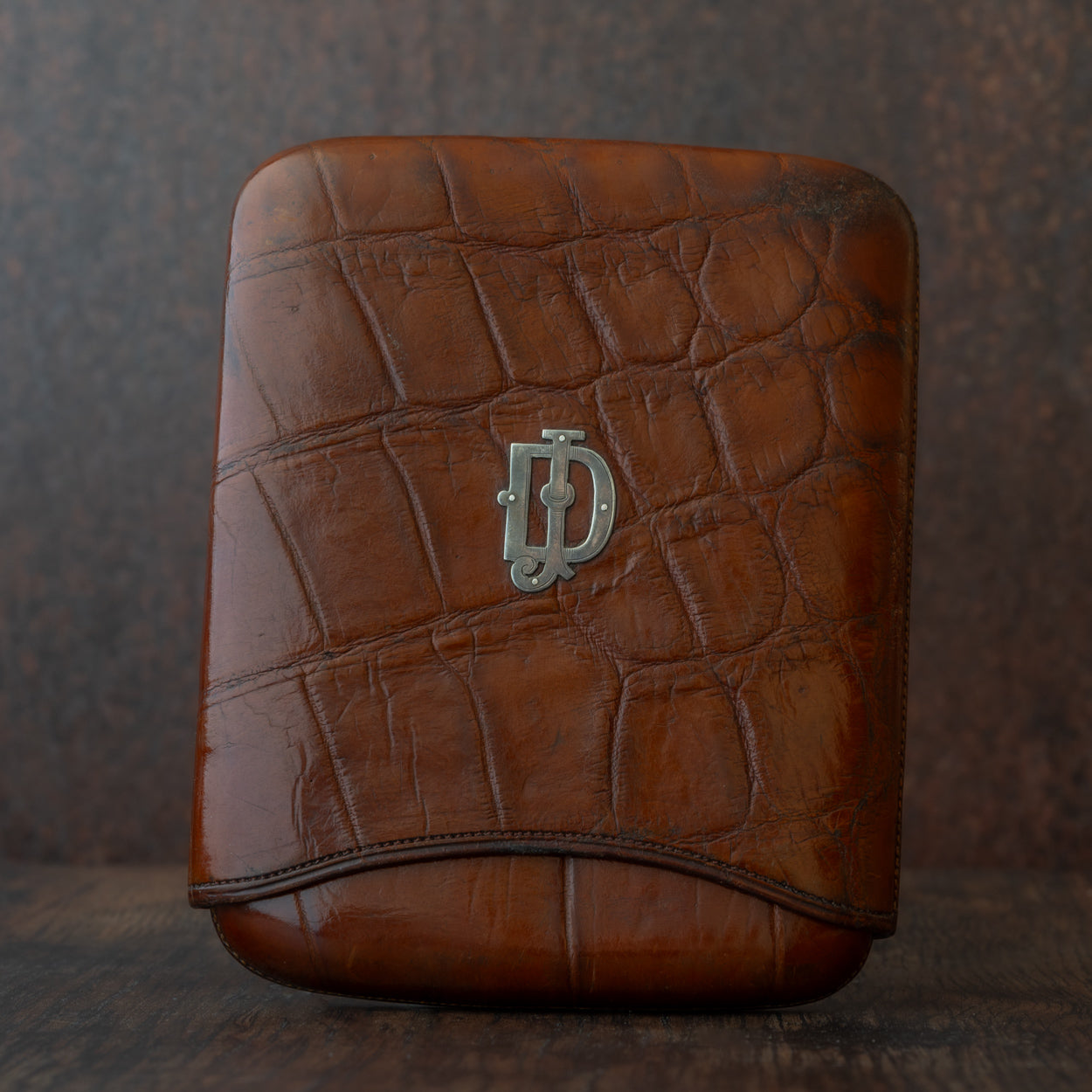 Hand Stitched Victorian Crocodile Skin Cigar Case with Initials