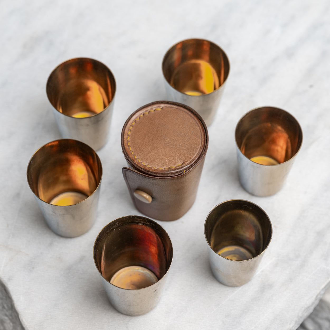 Leather Cased Set of Six Beakers
