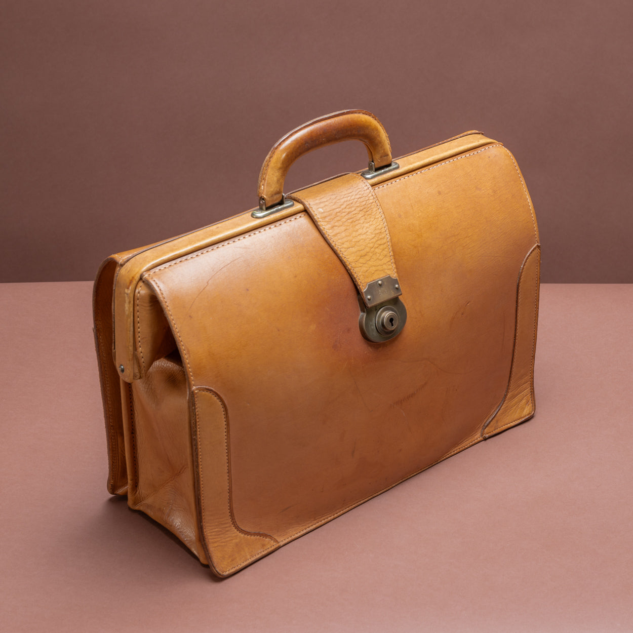 Light Tan Leather Top Frame Briefcase