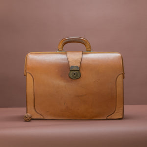 Light Tan Leather Top Frame Briefcase