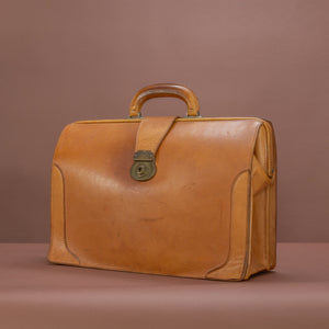 Light Tan Leather Top Frame Briefcase