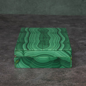 Small Malachite Stone and Silver Box