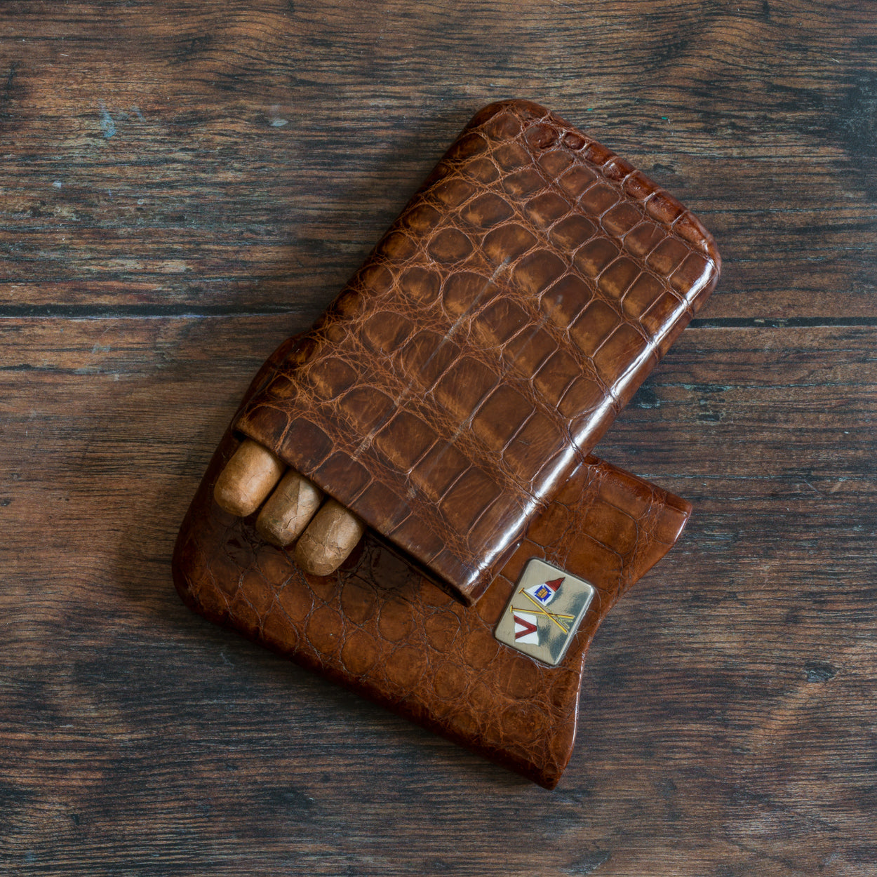Nautical Crocodile Skin Cigar Case