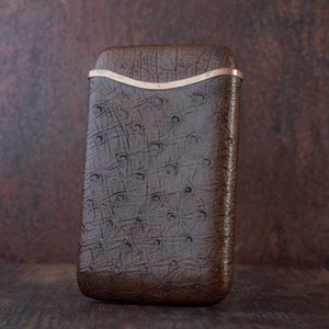 Ostrich Skin Cigar Case with Gold Band