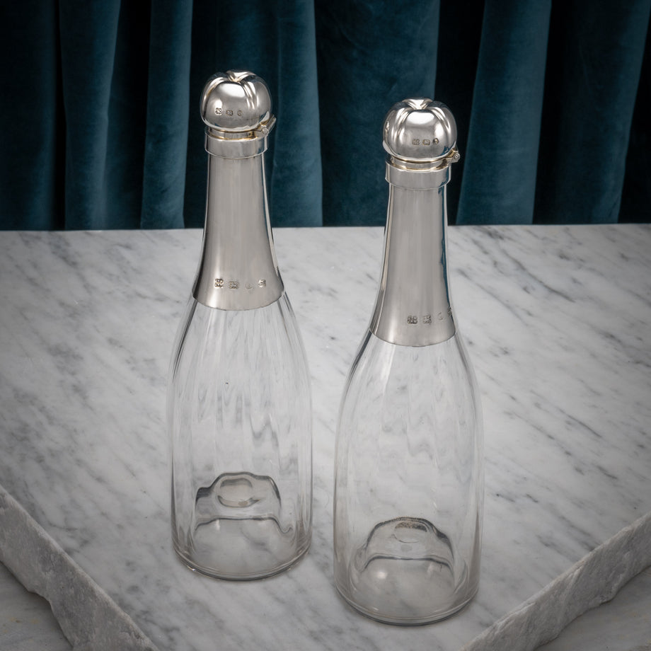 Pair of Silver Mounted Champagne Half Bottle Size Decanters