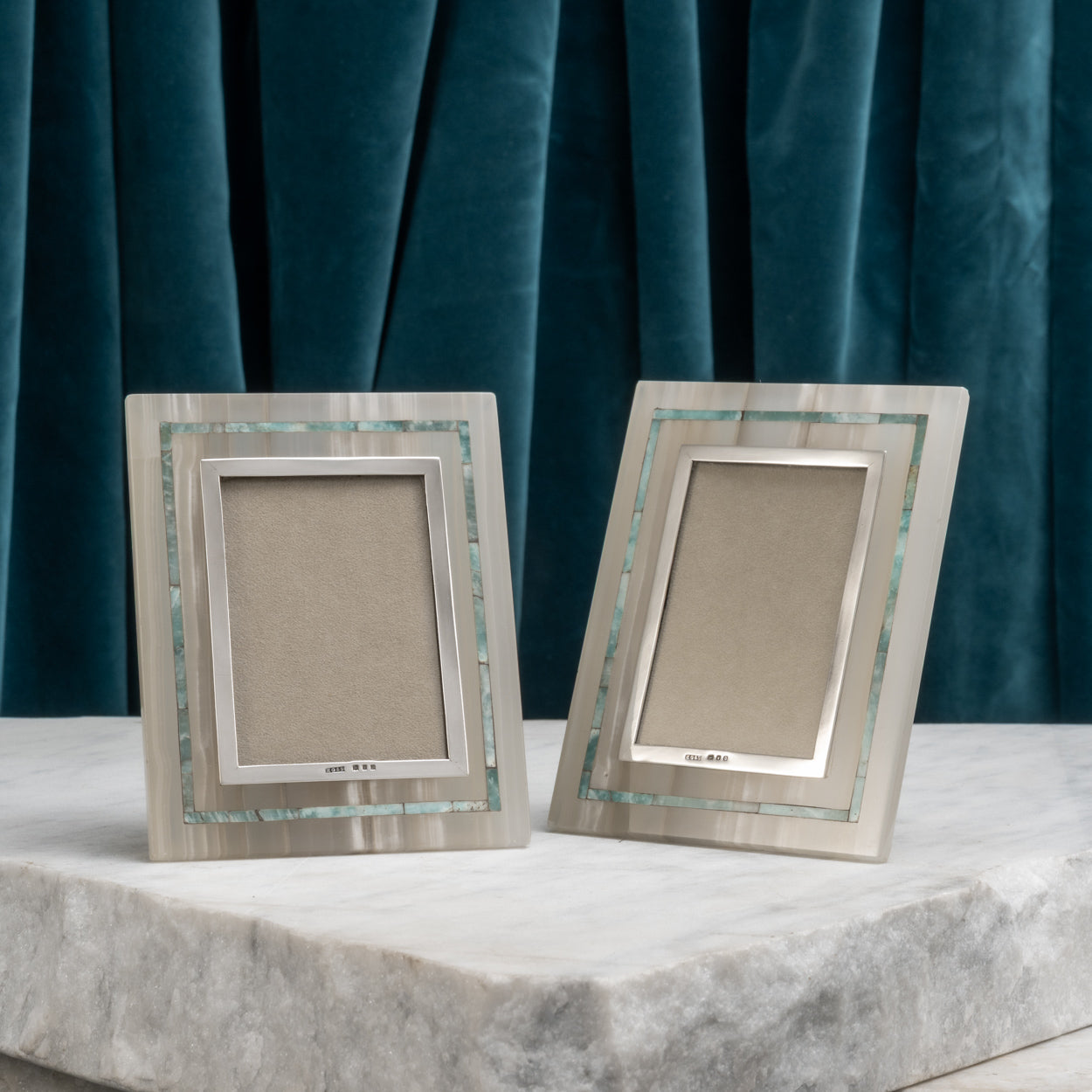 Pair of Silver Mounted White Agate Stone Frames