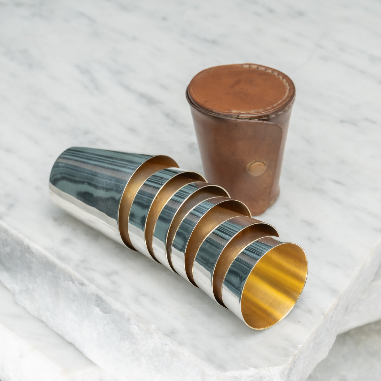 Leather Cased Set of Six Beakers