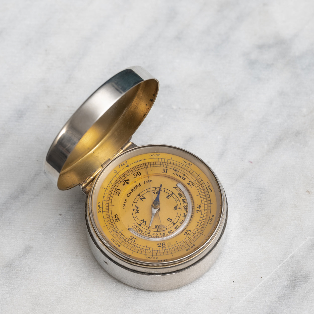 Silver Cased Compass, Barometer and Thermometer