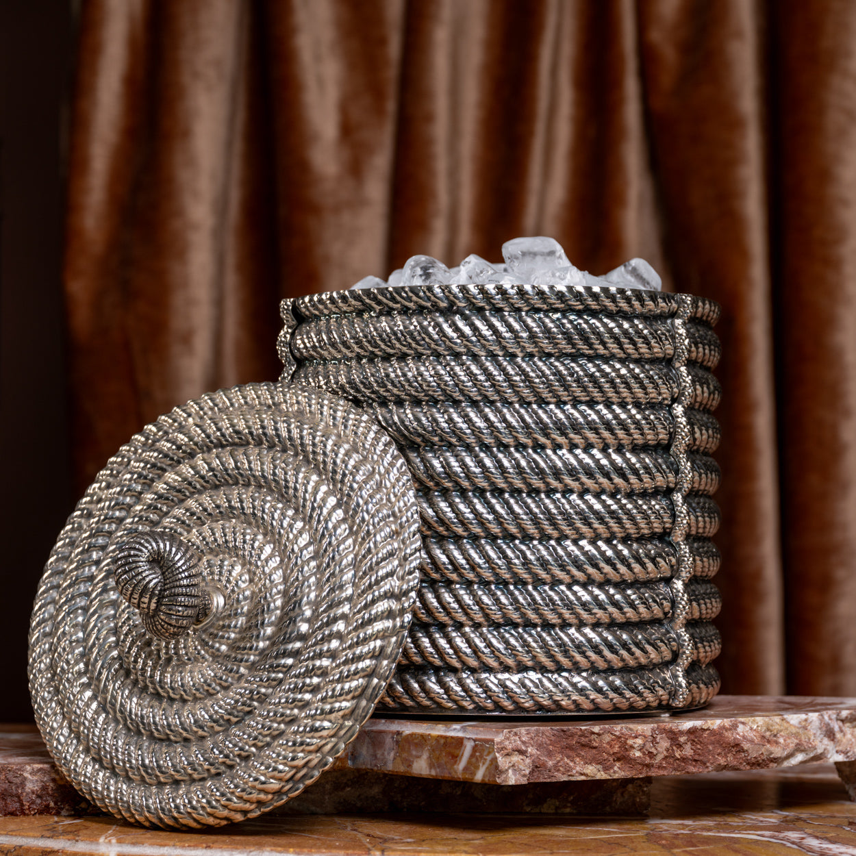 Silver Plated Rope Ice Cube Bucket and Ice Tongs Set – Bentleys London