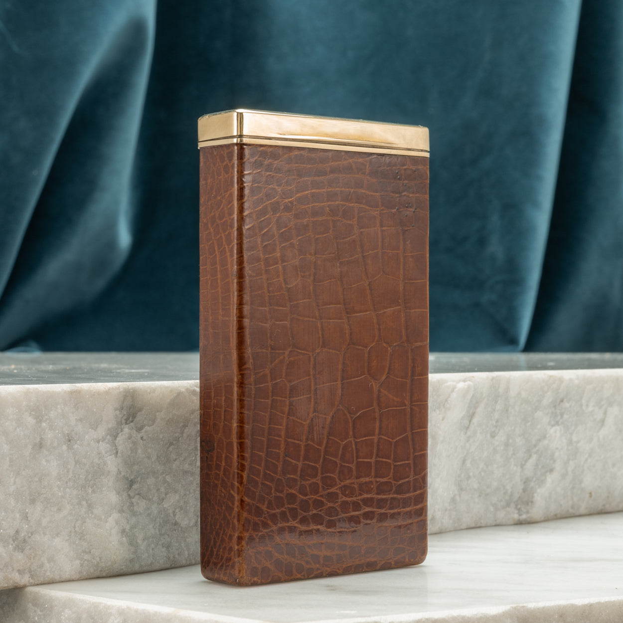 Crocodile Skin Covered Silver and Gold Cigar Case