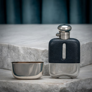 Blue Leather Hip Flask