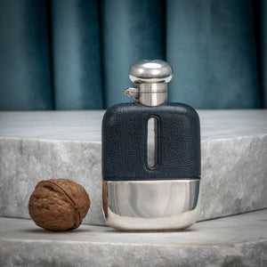 Blue Leather Hip Flask