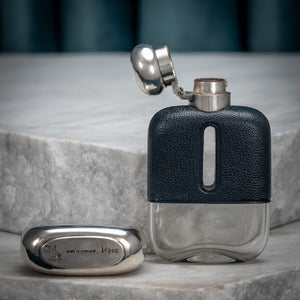 Blue Leather Hip Flask