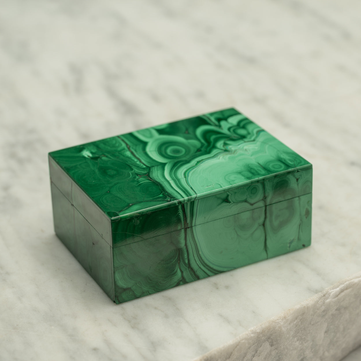 Small Malachite Stone and Silver Box